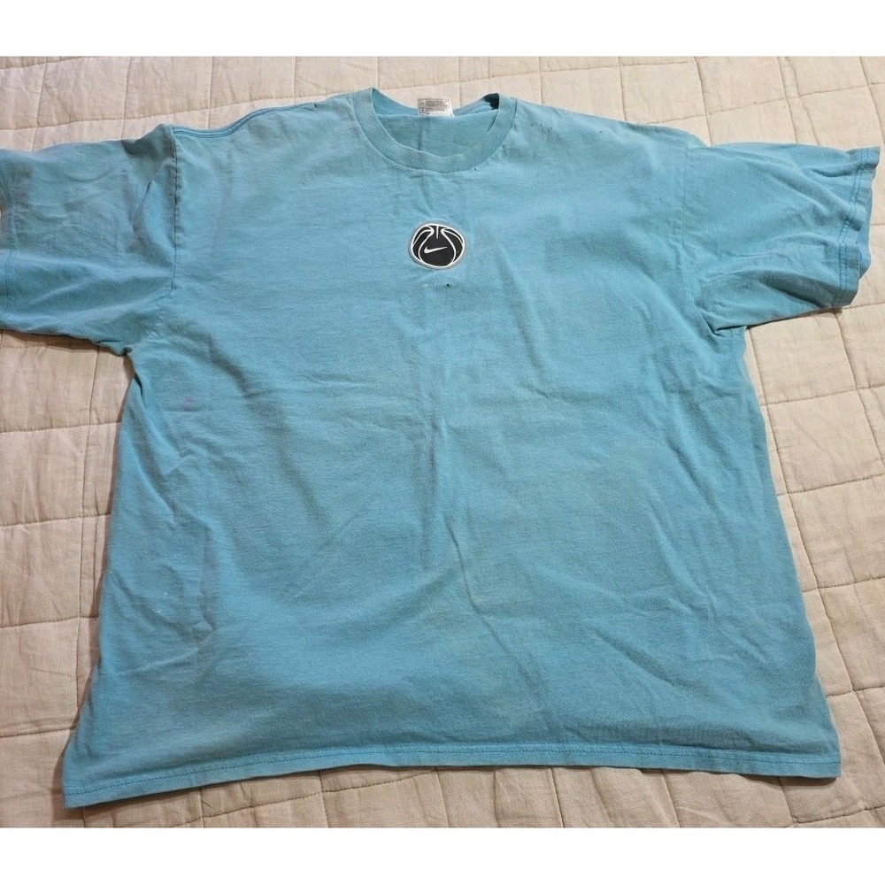 Vtg Nike Basketball Center Swoosh Blue Tee Mens Xl Distressed 90's Y2K Nike Hoop